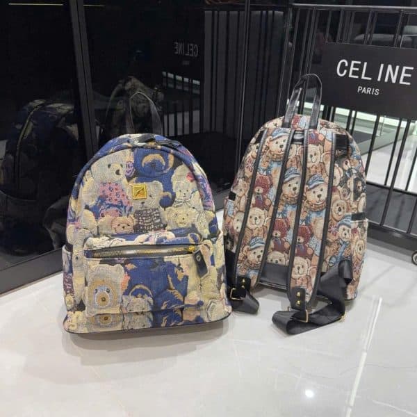 Ba Lô Họa Tiết Gấu Teddy Dễ Thương – Chất Vải Canvas Dệt Cao Cấp, Phong Cách Hàn Quốc