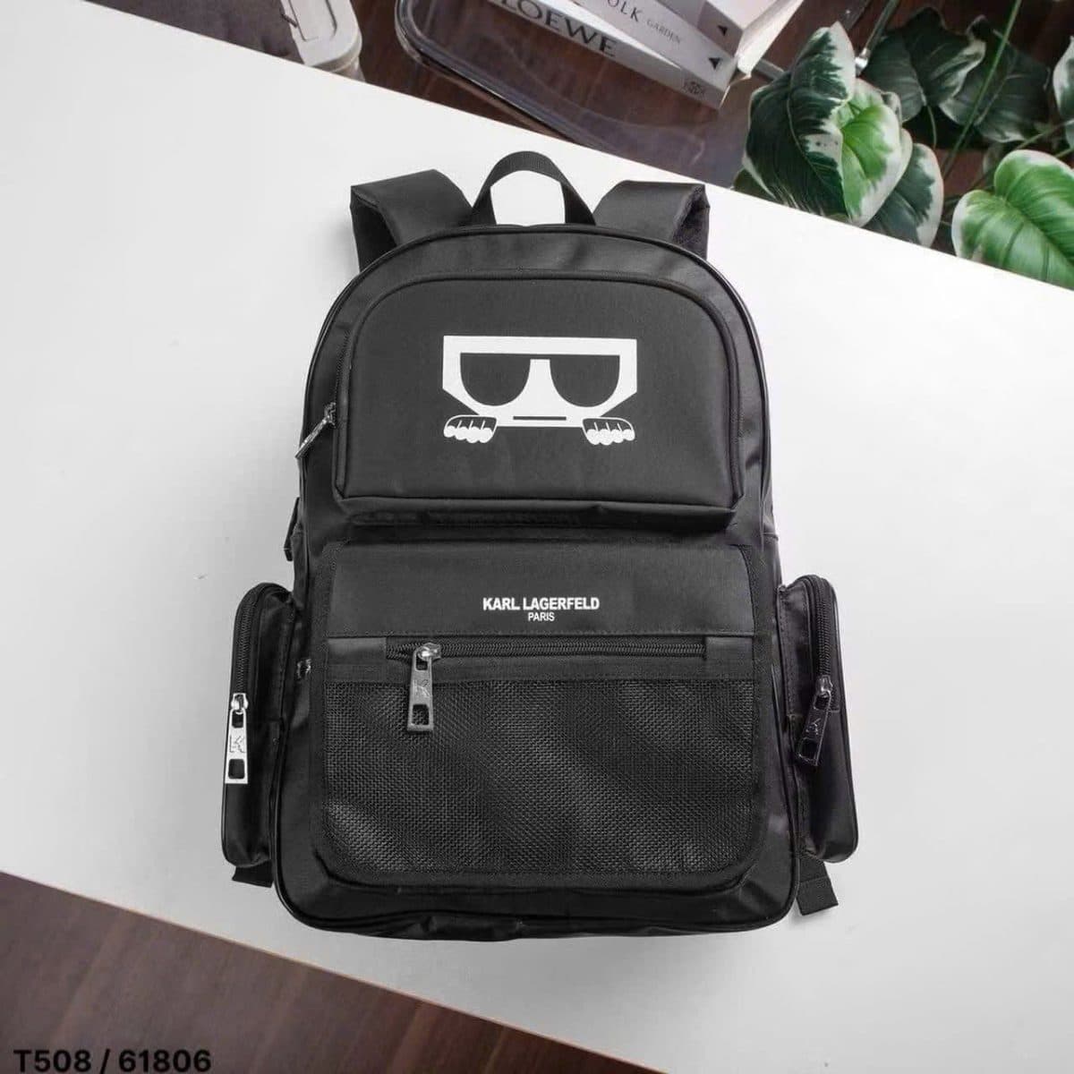 Ba Lô Karl Lagerfeld Paris Logo Kính Đen – Phong Cách Thời Trang Cao Cấp Unisex - Ảnh 1