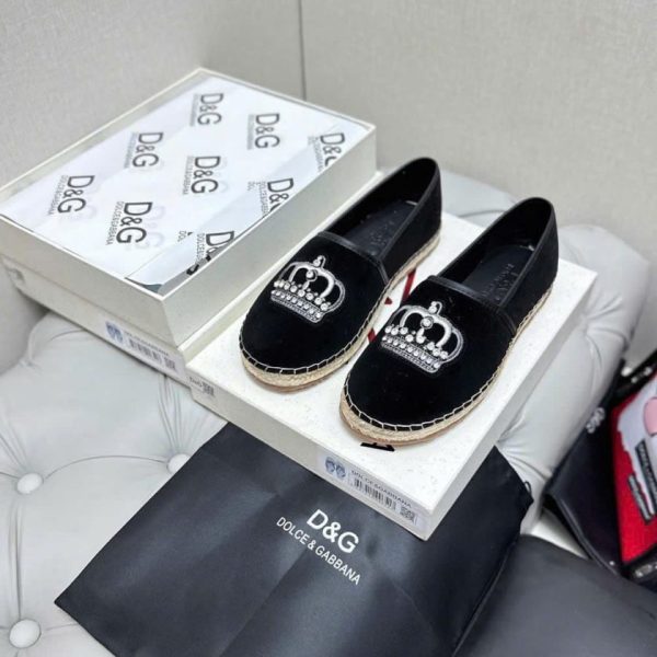 Giày Espadrilles Dolce & Gabbana Crown Velvet Black