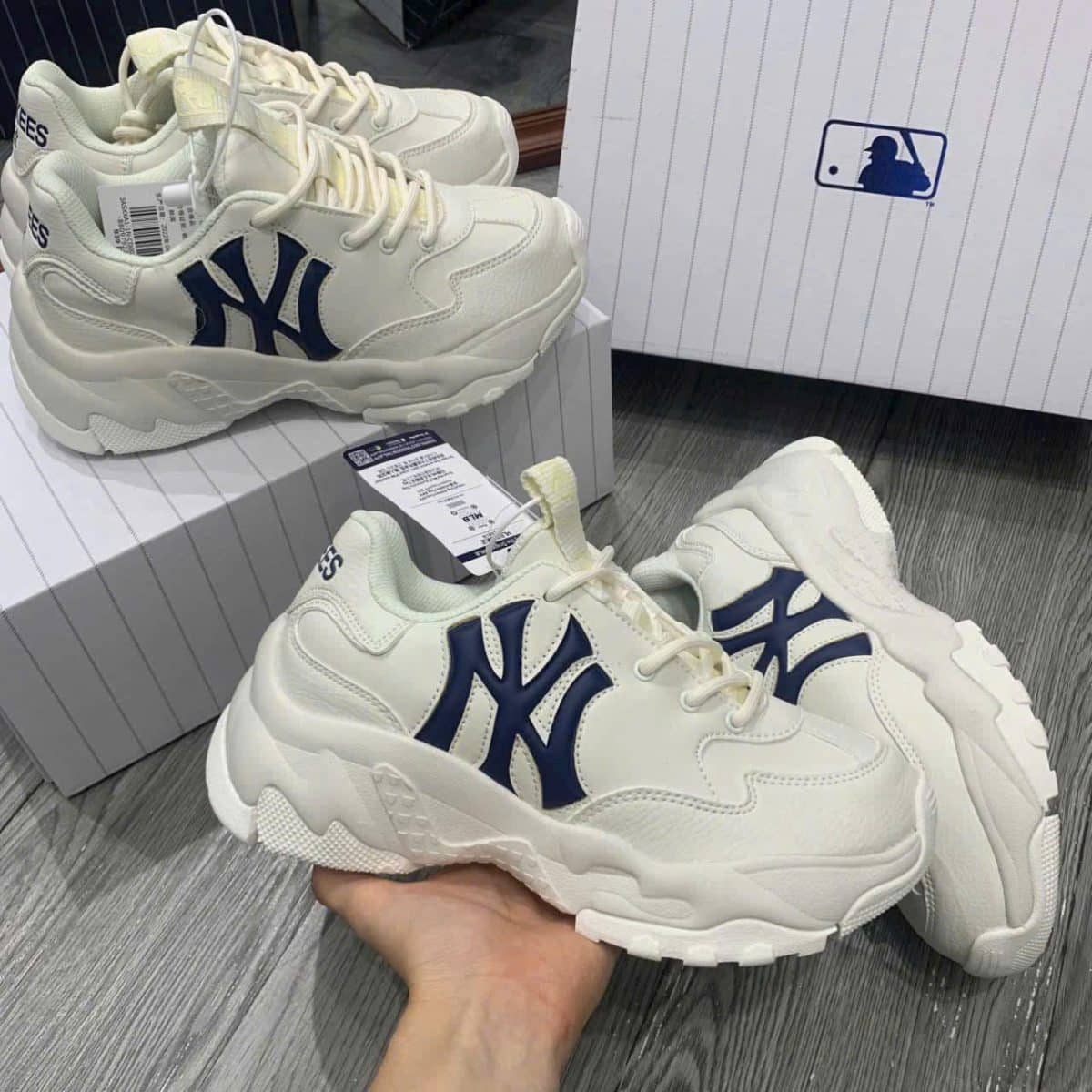 Giày MLB Big Ball Chunky NY Yankees Màu Kem Xanh Navy - Ảnh 1