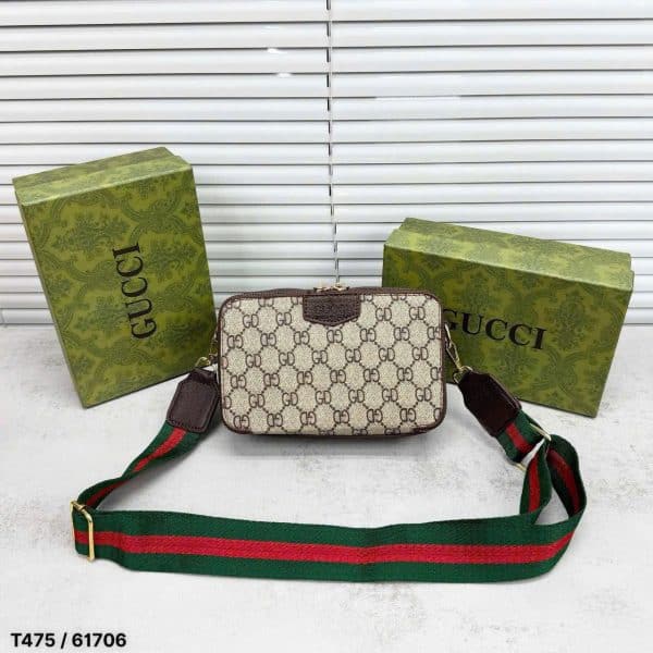 Túi Đeo Chéo Canvas Họa Tiết GG Phối Da, Dây Đeo Bản To