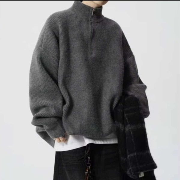 Áo Len Oversize Cổ Zip Unisex Phong Cách Hàn Quốc